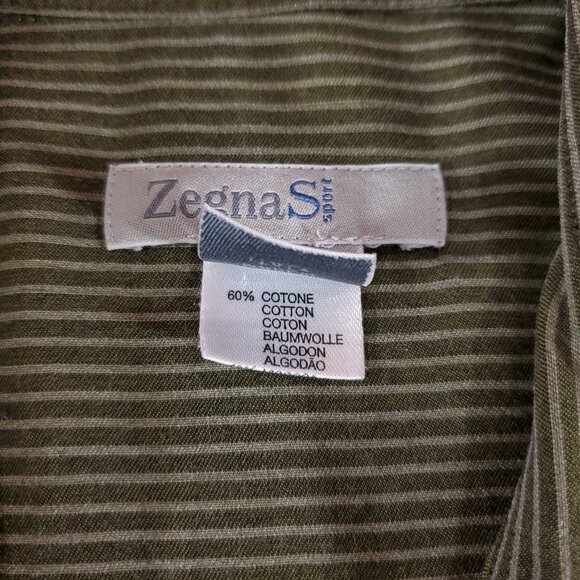 Zegna Sport Mens Medium Double Pockets Striped LS Button Up Shirt Made in Italy - Picture 10 of 14